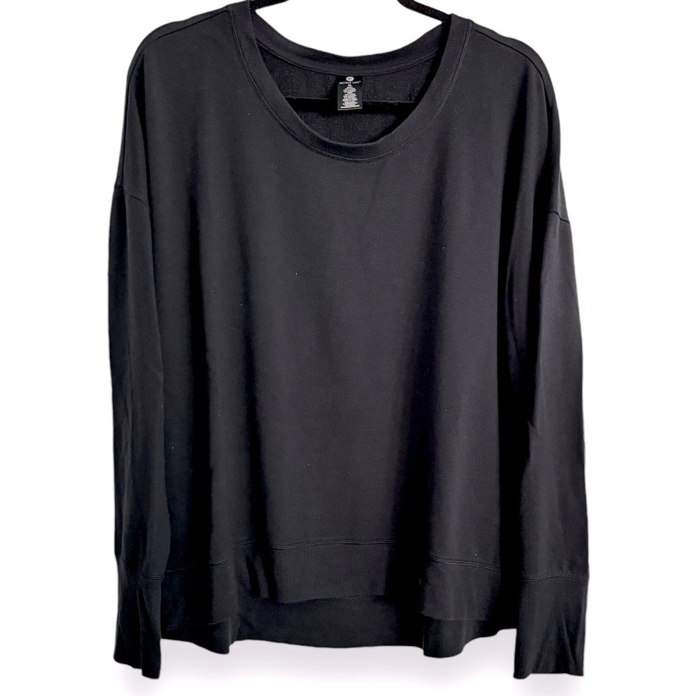 Active Lift Size XL Black Modal Blend Long Sleeve Sweatshirt w/Side Slits